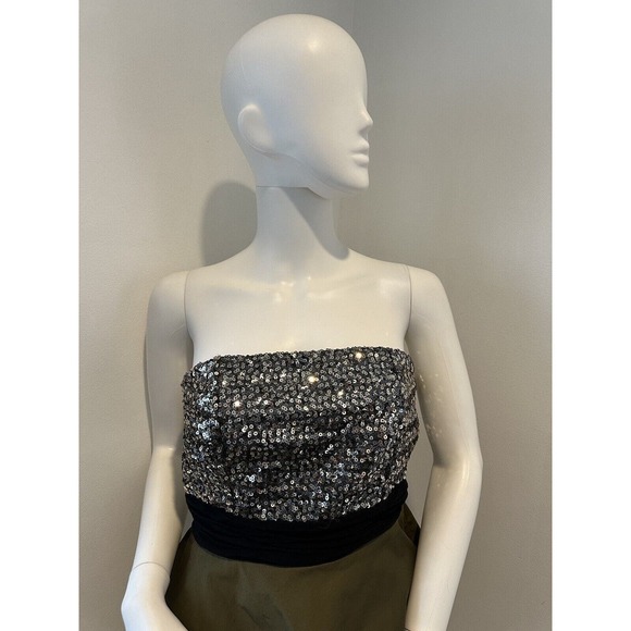 NWT $495 Alice and Olivia Sequin Mini Strapless Dress Safari Green Sz 8 - Picture 2 of 13